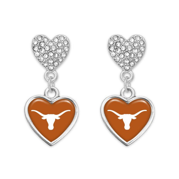 Canvas Officially Licensed Silver Tone Rhinestone Drop Earrings Texas Heart Charm