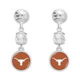 Canvas Officially Licensed Hammered Silver Beaded Texas Longhorn Drop Earrings