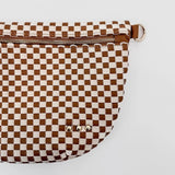 Brown White Check Woven Crossbody Bag - Sling Belt Bag with Adjustable Strap