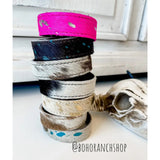 Cowhide Bracelets Hair On Cowhide Genuine Leather Hot Pink Silver