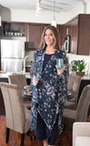 Printed Tasseled Ruana Wrap Kimono Navy Floral