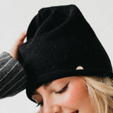 Rolled Edge Cashmere Blend Beanie Black