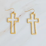 Dangle Cross Outlined Earrings Gold Tone
