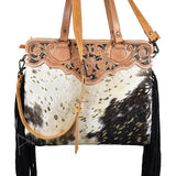 American Darling Hand-Tooled Leather Fringe & Hair-On Cowhide Shoulder Bag