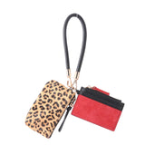 Genuine Leather Wristlet & Card Holder Set | Black Cheetah Print