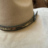 Handmade Brown Leather Western Hat Band with Stitch Detail