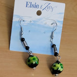 Green Glass and Silver Bead Dangle Earring
