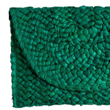Eliza Rattan Woven Straw Clutch Emerald Green