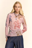 Running Horse Camo Printed Mesh Top — Dusty Pink