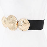 Metal Circle Buckle Stretch Belt – Black & Gold