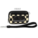 Checkered ID Wallet Vegan Leather Canvas Wristlets Black