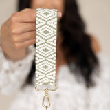 Sage Cream Diamond Pattern Woven Wristlet Strap