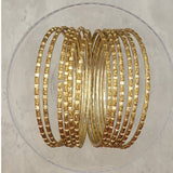 Gold with Gold Glitter Dashes Thin Metal Bangles Metallics Stack of 6