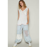 Sleeveless V Neck Front Pocket Solid Knit Tank Top Off White