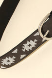 Western Boho Aztec Embroidered Pattern Vegan Leather Belt Black