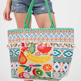 Fruit Boho Print Pom Pom Fringe Tote Bag in Multi