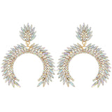 Petal Cut Rhinestone Arch Dangle Earrings | Silver Clear