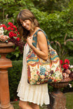 Stay Gold Linen Tote Bag | Boho Market Bag with Rabbits, Bees & Florals