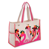 Floral Flamingos Shoulder Tote