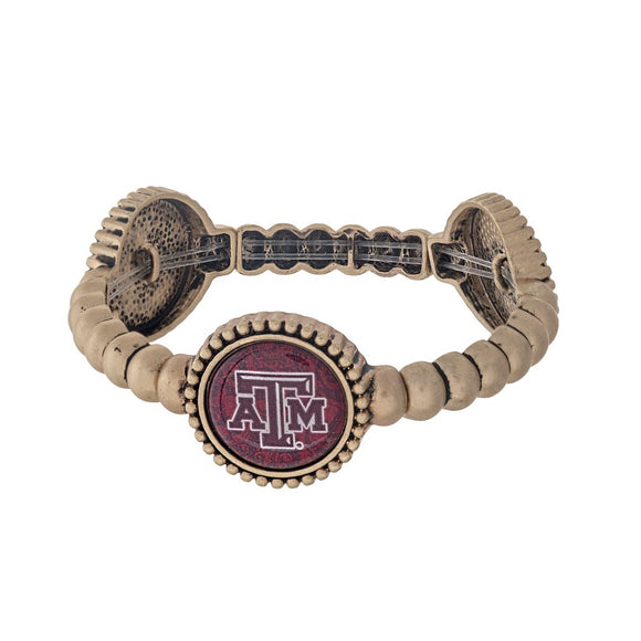 Texas A & M University Aggie Stretch Gold Bead Bracelet