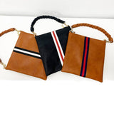 Toni Vegan Leather Preppy Stripe Fold Over Convertible Clutch Black Red White
