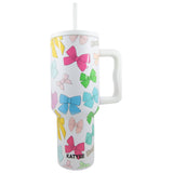 Multicolored Coquette Bows Printed Stainless Steel Tumbler 38 oz with Handle