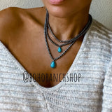 Multi Layered Necklace Navajo Bead Teardrop Stone Necklace Turquoise