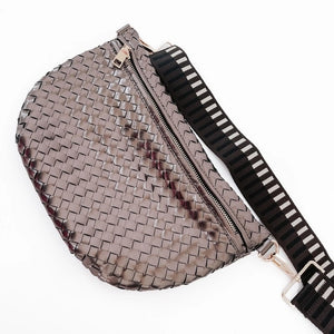 Metallic Gunmetal Silver Woven Crossbody Sling Bum Belt Bag