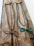 Navajo Style Pearl Bow Coquette Layered Necklace Copper