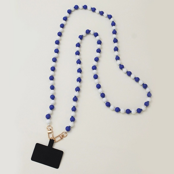 Game Day Two Tone Knotted Beaded Phone Strap Blue White