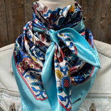 Blue Floral Printed Western Southwestern Wild Rag Scarf Accent