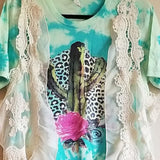 Leopard Cactus Rose Turquoise Tie Dye Tee