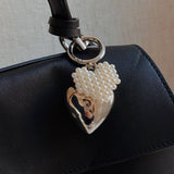 Puff Heart Pearl Heart Bag Charm Keychain Silver