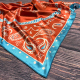 Western Cowboy Print Wild Rag Scarf | Rust & Turquoise | 36x36