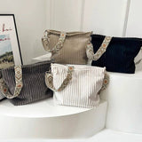 Corduroy Slouchy Tote Bag With Guitar Shoulder Strap Ivory