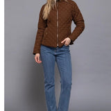 Suede Piping Detail Knit Rib Quilted Padding Jacket Hazelnut Brown