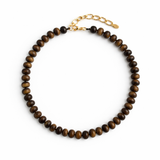 Tiger's Eye Brown Natural Stone Beaded Necklace