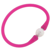 Bali Freshwater Pearl Silicone Bracelet  Fuchsia