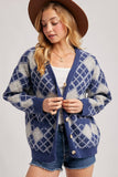 Argyle Button Down Pocket Cardigan Navy