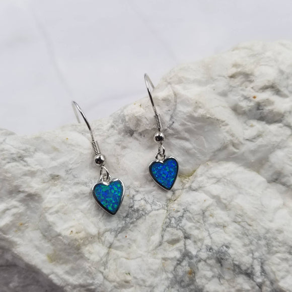 Shine Blue Opal Heart Dangle Earrings