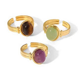 Sunburst Stone Ring - 18K Gold Adjustable Stainless Steel Pearl