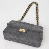 Quilted Denim Shoulder Bag Chain Strap Blue