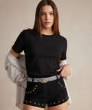 Western Cow Print Leather Belt - Calf Hair Belt with Gold Buckle