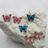 Multicolor Enamel Butterfly Shaped Earrings Pink