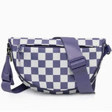 Checkered Nylon Fanny Pack Sling Bags Purple White