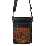 Vela Black Small Leather Crossbody in Cheetah