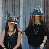 Turquoise Long Beaded Necklace with Antique Copper Cross