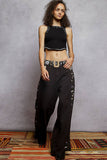 Floral Embroidered Belt – Black & White | Beaded Straw Buckle | Pol Clothing