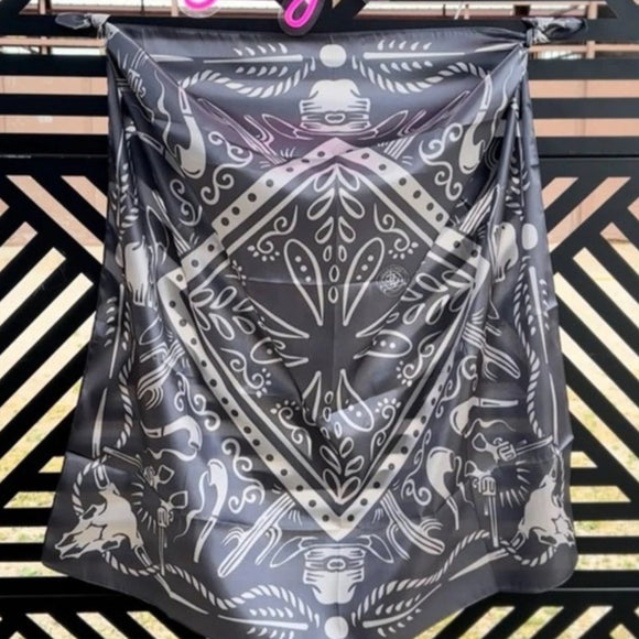 Highway Gray White Western Southwestern Wild Rag Scarf Accent