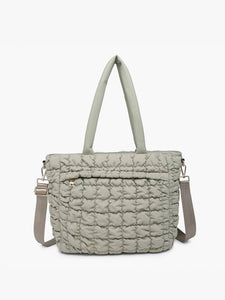 Kelly Quilted Puffy Tote with Crossbody Strap Sage Green